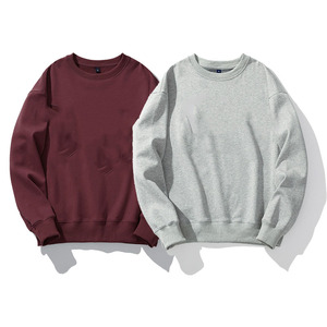 Men's Crew Neck Sweatshirt Solid Color Regular Fit Knitted Cotton Pullover Autumn Casual Wear - Product Image 1
