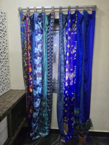 Blue Silk Patchwork <b>Curtain</b> Panel With Printed Patterns Tab Top Traditional Chinese Style Translucent <b>Window</b> Decor - Product Image 2