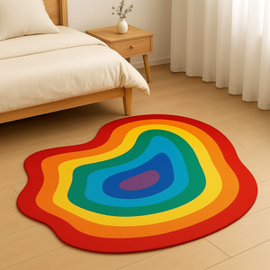 Tapis en laine tufté à la main de forme irrégulière moderne, motif arc-en-ciel ondulé pour la décoration du salon, cadeau de Nouvel An en latex - Product Image 3