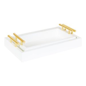 Bandeja Redonda de Madera Blanca Premium, Bandeja Decorativa con Borde de Cuentas, Organizador para Mesa de Centro, Bandeja de Madera para Uso Doméstico - Product Image 5