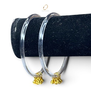 Exclusive Kashmiri Grey Raindrop <b>Glass</b> Jelly Bangles Hanging Gold Ghungroo <b>Charms</b> for Women Indian Bridal Jewelry Wedding - Product Image 2