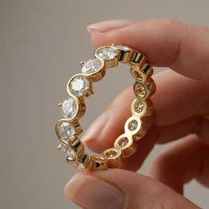Anillo de Promesa de Eternidad Completa con Diamante Cultivado en Laboratorio de Corte Redondo de Lujo, Oro de 14K, Anillo de Boda Fino para Regalo de Joyería para Fiestas - Product Image 4