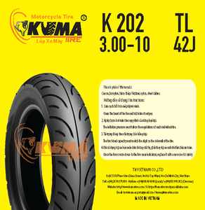Nouveau pneu de moto sans chambre à air KUMA 3.00-10 avec garantie d'un an, motif K202 - Product Image 2