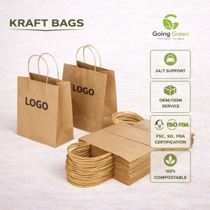 Bolsa de Papel con Asas Impresa Personalizada con su Propio Logotipo para Restaurante, Catering, Comida para Llevar, Empaque para Llevar, Kraft Marrón - Product Image 1