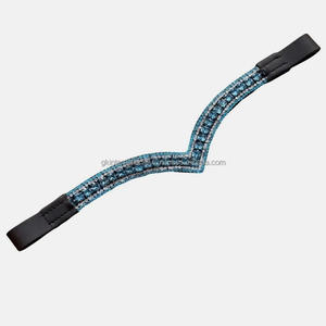 Cinta para la Cabeza de Caballo de Cinco Hileras de Diseño Superior, Cómoda y Portátil, de Cuero Genuino Negro y Marrón con Piedras y Cristales - Product Image 1