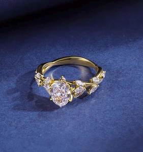 Bague florale en moissanite taille ovale, plaquée or, motif feuille, pour femme, en argent 925 original, pour un charme unique, cadeau idéal pour les mariées - Product Image 5