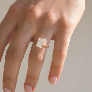 IGI Certified Radiant Cut Lab <b>Diamond</b> <b>Ring</b>, Radiant Lab Grown Engagement <b>Ring</b>, 14k Gold Radiant Wedding <b>Ring</b>, Low Setting <b>Ring</b> - Product Image 4