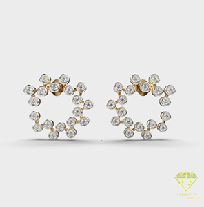 Pendientes de aro con burbujas de diamantes, bisel de oro bicolor con diamantes redondos, joyería fina para mujer - Product Image 4