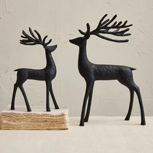 Juego de ciervos metálicos negro mate para Navidad, figuras de renos con astas altas, estatua rústica de alce de hierro, decoración de mesa - Product Image 5