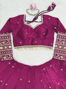 Conjunto de Lehenga Choli de Seda para Mujer, Bordado con Hilo, Dupatta de Georgette, Traje Tradicional para Bodas y Fiestas, India, Pakistán - Product Image 3