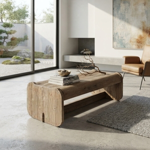 Mesa de centro Santorini de madera premium, minimalista, de madera maciza de teca, rectangular, para sala de estar, mesa baja, unidades para espacios reducidos - Product Image 4
