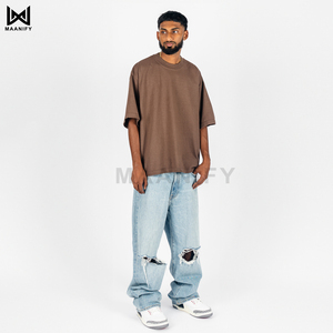 เสื้อยืดโอเวอร์ไซส์ย้อมสีแบบกำหนดเอง ทรงหลวม ไหล่ตก ผ้าคอตตอนหนา สตรีทแวร์ เสื้อยืดเปล่า ขายส่ง OEM - Product Image 6