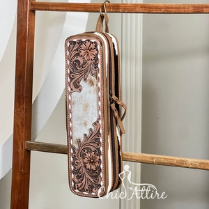 Étui de voyage en cuir véritable pour lisseur et fer à boucler, résistant à la chaleur, organiseur de rangement pour cosmétiques - Product Image 1