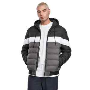 Doudoune matelassée pour homme, haute qualité, à blocs de couleur contrastés, style automne, avec capuche montante, personnalisable, chaude, épaisse, respirante, coupe-vent, pour l'extérieur - Product Image 2