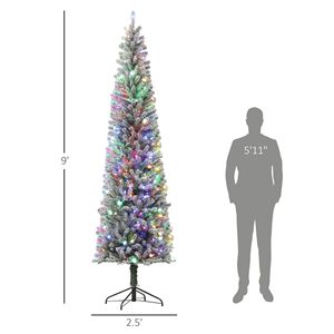 Albero di Natale innevato preilluminato a LED bicolore da 2,7 m con 895 punte, supporto in metallo e glitter fine, albero a matita verde da 2 m - Product Image 3