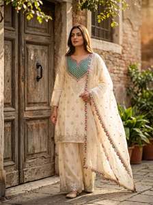 Designer Embroidery Coding Sequence Work With Mirror And Diamond Work Chinon Silk <b>Top</b> With Bottom And Dupatta Fully Stitched - Product Image 1