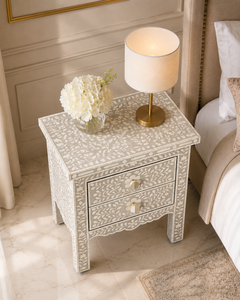 Mesa de Noche Decorativa de Madera con 2 Cajones y Diseño Floral Pintado a Mano para Dormitorio, Sala de Estar, Hotel, Entrada, Almacenamiento - Product Image 3