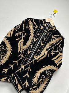 Handmade Black <b>Velvet</b> Suzani Embroidered <b>Jacket</b> With Floral Pattern Full Sleeve Stand Collar Bohemian <b>Women's</b> Winter Coat - Product Image 3