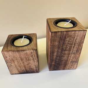 Hand Crafted Rustic Wood <b>Tea</b> <b>Light</b> Candle Holders : Handmade Mango Wood Candle Stands - Product Image 4