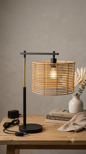 Lámpara de Escritorio Minimalista Tradicional, Base de Metal, Pantalla de Ratán, Recubrimiento en Polvo, Luz Cálida Amarilla, E26 E27, Uso Interior, Lumetal Vietnam - Product Image 4