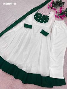 Colección de Kurti-Pantalón-Dupatta Anarkali de Diseño Elegante en Seda con Bordado de Lentejuelas y Mangas Largas, Proveedor Indio - Product Image 2