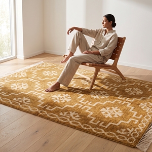 Alfombra Kilim Trenzada a Mano Personalizada, Alfombra Dhurrie Geométrica de Lana para Sala de Estar, Lavable, Apta para Mascotas, con Respaldo de Látex Antideslizante, Tamaño Mediano - Product Image 4