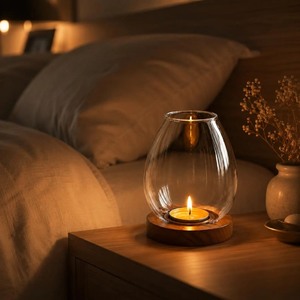 Pot à bougie rond en verre avec base en bois, résistant à la chaleur, porte-bougie chauffe-plat pour la décoration de la maison - Product Image 4