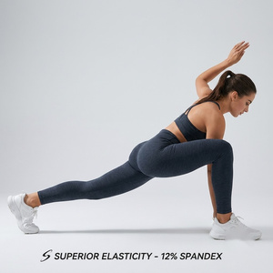 High Waist <b>Seamless</b> <b>Leggings</b> Full Length Solid Color Sporty Stretch Knitted Women's <b>Leggings</b> With 12% Spandex - Product Image 1