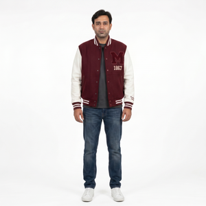Blouson Bomber de Luxe pour Homme en Laine Melton Premium avec Manches en Cuir, Logo Personnalisé, Vêtement d'extérieur OEM Style Letterman, Fermeture Éclair, Fabrication en Usine - Product Image 1