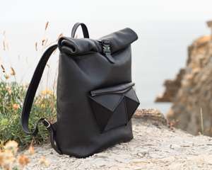 Fast Shipping Leather <b>Roll</b> Top <b>Backpack</b> Ready To Ship Rucksack For Retailers Low MOQ Travel Bag OEM LRTB-0165 - Product Image 2