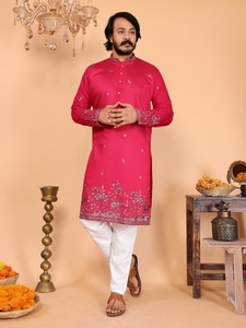 <b>Mens</b> Heavy Linen Cotton Kurta Pyjama Embroidery Sequence Work Traditional Ethnic Wear Semi Cotton Chudidar <b>Set</b> kurta <b>pajama</b> - Product Image 6