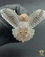 Collier Statement Hip Hop en Argent 925 Plaqué Or Rose avec Pendentif Oiseau Bicolore et Diamants Moissanite Sertis