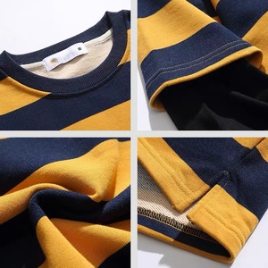 High Quality Custom logo DTG Print Long Sleeves Oversized Men French Terry Double Layer Stripe <b>Patchwork</b> Causal <b>Shirt</b> - Product Image 2
