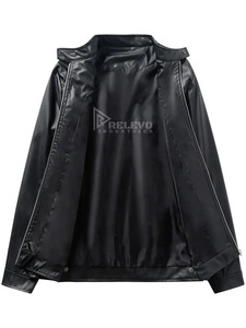 Custom Man's <b>Jacket</b> Stand Collar Vintage Zipper <b>Leather</b> <b>Jacket</b> Outdoor Autumn <b>Long</b> Sleeve PU <b>Leather</b> <b>Jacket</b> - Product Image 3