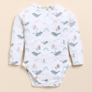 Body à manches longues en bambou élasthanne biologique de qualité supérieure Sous-vêtements pour bébé imprimés Baleine du temps - Product Image 2