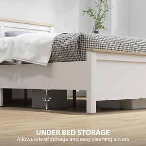Moderno Letto Matrimoniale in Legno di Quercia Massiccio con Testiera, Senza Necessità di Rete a Doghe, Facile Montaggio, Bianco - Product Image 4