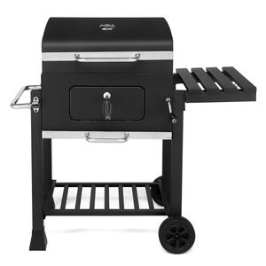 Griglia a Carbone in Porcellana con Tavolo Laterale Pieghevole e Ruote per Barbecue e Picnic all'Aperto - Product Image 1