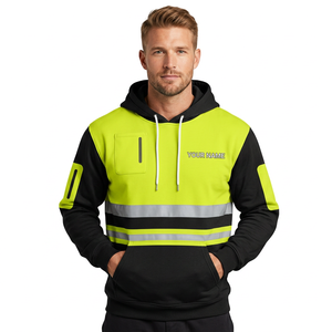 Sweat à capuche ODM haute visibilité réfléchissant pour homme, coloris noir et jaune, en polaire, pour l'automne, vêtement de travail, impression de nom personnalisée - Product Image 5