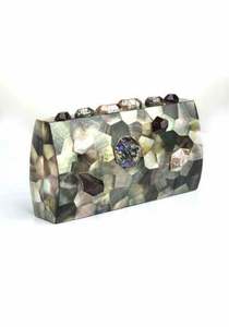 Best Fashion Mother of Pearl Inlay <b>Clutch</b> Handbag in <b>White</b> MOP with Chains for Girls & Ladies - Product Image 2