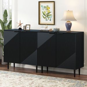 Mirod Set 2 moderni minimalisti supporto TV ripiani regolabili elegante geometrico Design porta versatili armadi per soggiorno - Product Image 1