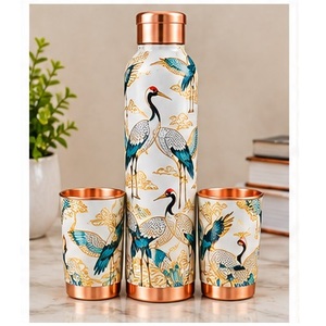 Botella de Agua de Cobre Hecha a Mano con Diseño de Hojas Tropicales, Juego de Bebederos Portátiles para Viaje - Product Image 2