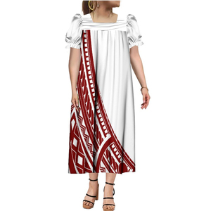 Custom Sublimation Print Mumu Dress for Plus Size Women Neck Dress Lace Plus Size Women's Dress With Puff Sleeve Mid-Calf Casual - Product Image 5
