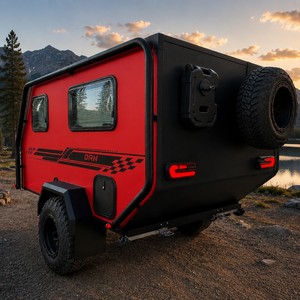 Mini-caravane moderne 2 places en aluminium léger tout-terrain, remorque de camping coulissante, design autocollant noir, pour l'extérieur - Product Image 2