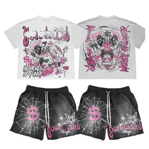 ชุดเสื้อสเวตเชิ้ตคอกลมพิมพ์โลโก้ตามสั่งและกางเกงขาสั้นสำหรับผู้ชาย สไตล์ลำลองฤดูร้อน ชุด 2 ชิ้น สวมใส่สบาย - Product Image 1