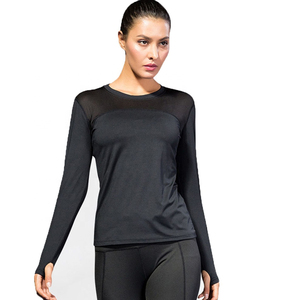Latest Women's Long Sleeve Sporty T-Shirt Crew Neck <b>Mesh</b> Panel Slim Fit Quick Dry Athletic <b>Top</b> with Custom Logo - Product Image 1