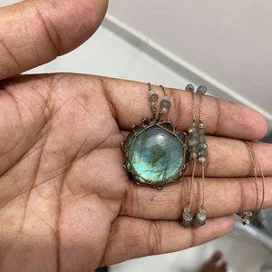 Handmade Jade Macrame Bamboo Chain Pendant <b>Necklace</b> Flash Stone Boho Healing Ethnic <b>Statement</b> Jewelry Women Buddhism - Product Image 2