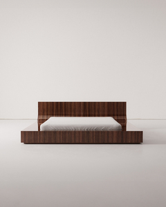 Modern Minimalist Teak Wood Bedstead Integrated L Shape Backrest Glass Like Glossy Sleep Base - Product Image 2