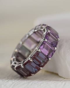14K Solid Gold Emerald Cut <b>Garnet</b> Eternity Band <b>Ring</b> Claw Setting Trendy Unisex Wedding Anniversary Jewelry - Product Image 2