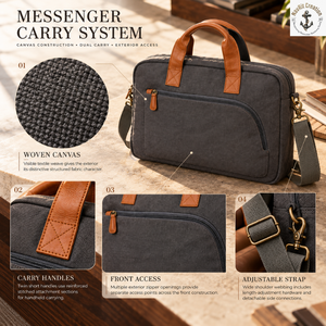 Classic Canvas <b>Laptop</b> Messenger <b>Bag</b> with Handles | Crossbody Shoulder Computer <b>Carry</b> <b>Bag</b> Front Pocket <b>for</b> Office Business Travel - Product Image 5