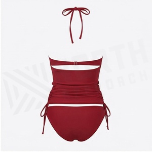 North Approach Ensemble de maillot de bain tankini rouge pour femme avec bas de maillot à nouer sur le côté, couleur unie, bikini extensible deux pièces - Product Image 2